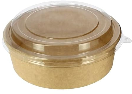 Monouso | 25 Tarrinas de Cartón Kraft-Kraft + Tapas RPET 33Oz/1000ml, Biodegradables, Envases para Comida, Tiendas, Restaurantes