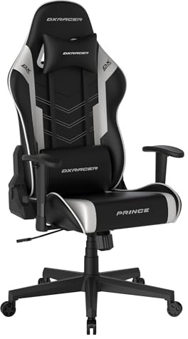 DXRacer Prince L PF132 Gaming-/ Büro-/ Schreibtischstuhl, mit Wippfunktion Gaming Stuhl Höhenverstellbarer Drehstuhl PC Stuhl Ergonomischer Chefsessel, schwarz-weiß