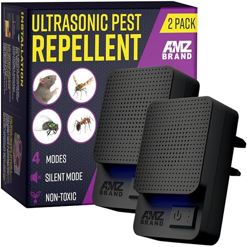 AMZ BRAND Repellente a Ultrasuoni per Insetti 2 Pezzi - Potente Repellente per Topi - 3 Modalità di Funzionamento - Ampio Raggio di Frequenza - Ideale per Topi, Ratti, Zanzare, Scarafaggi, Falene