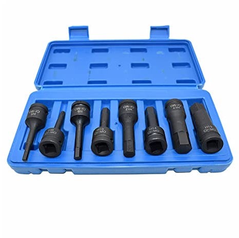 Juego de 8 llaves hexagonales con dado de impacto con accionamiento cuadrado de 1/2 H5 H6 H8 H10 H12 H14 H17 H19 (5-19 mm) Punta Allen métrica de cromo-molibdeno de 78 mm de largo Funda multifunci