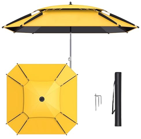 Parasol déporté pour table de marché extérieur, parasol déporté avec manivelle et baleines robustes pour jardin, terrasse, jardin, piscine, jaune, 2.2M/7.2FT