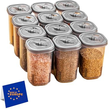 MuauM Set of 12 Plastic Spice Boxes, Transparent Spice Jar, BPA-Free Plastic Camping Spice Box, Kitchen Salt and Pepper Shakers, Spice Jars for Storage, Spices (Platin)