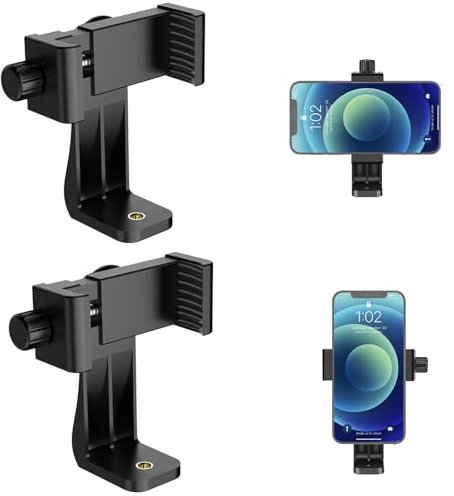 2 x Soporte Adaptador para Teléfono Móvil con Abrazadera Ajustable, Soporte de Trípode Vertical y Horizontal para Smartphone Celular Universal Montaje Clip para Palo Selfie Stick Monópode