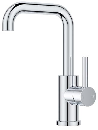 FORIOUS Wasserhahn Bad Hoch 360° Drehbar, Edelstahl Waschtischarmatur Hoch mit Warm/Kaltwasser Mischbatterie Einfache Montage für Badezimmer/küche Waschbecken Kleine Wohnmobil