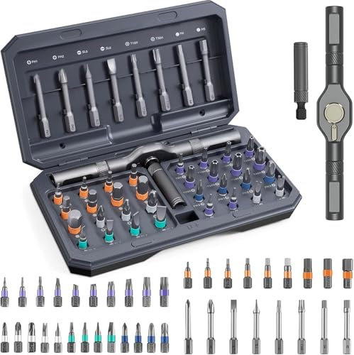 ORIA Set di Cacciaviti Magnetici, 42 in 1 Set di Cacciaviti a Cricchetto di Precisione con 40 Punte, Impugnatura a Cricchetto a T Rimovibile, Magnetizzatore, Kit di Strumenti di Riparazione - Grigio