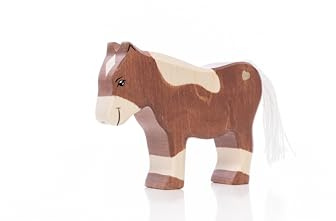 Lilu® Pony Hengst mit leuchtendem Herz, Bauernhof-Holztiere handbemalt, Holzspielzeug aus FSC®-Holz, EN71 und DEKRA Zertifiziert Spielfigur für Kinder - 12cm x 9,5cm x 2,8cm
