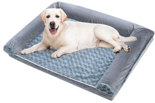 LN COZY CORNER Large Dog Bed, Dog Couch with Removable Washable Cover,Memory Foam Orthopedic Sofa Bed with U-Shaped Bolster, Non-Slip Bottom for Small, Medium, and Large Dogs (96x71x16cm)