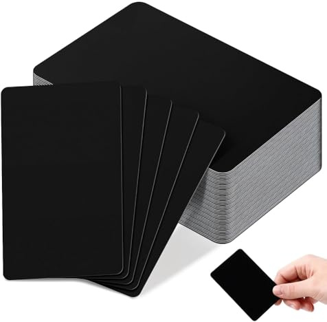 Wisyurt 50 Stück schwarze Metall-Visitenkarten, 0,8 mm Dicke, Gravurrohlinge, Aluminium-Karten für Haus und Büro