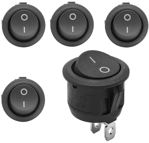 Lot de 5 interrupteurs à bascule ronds 23 mm 250 V AC 6 A Noir