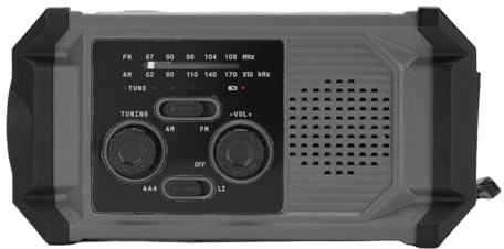 Solarbetriebenes Kurbelradio mit Kurbel, 3 LED-Helligkeit von Lalligne, Multi-Power, Handheld AM/FM IPX4 Radio, Li-Akku 2000 mAh, USB-Ladekabel für