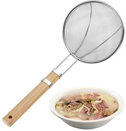 Cuchara de filtro de – Cuchara para alimentos de malla fina de acero inoxidable con mango de madera | Filtro de malla antiescaldaduras de acero inoxidable con mango de madera, cuchara de espuma