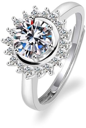 Epinki 750 Weißgold Diamantring, Blumen Verlobungsring mit Labor Erstellt Diamant, 18K Ring Echt, Silber, 48 (15.3)