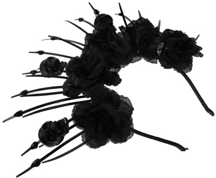 OUNONA Halloween Haarreif Damen Skull Headband mit Künstlichen Blumen Wiederverwendbar Bequemes Party Cosplay Accessoire Langlebig aus Plastik und für Tag der Toten Fest