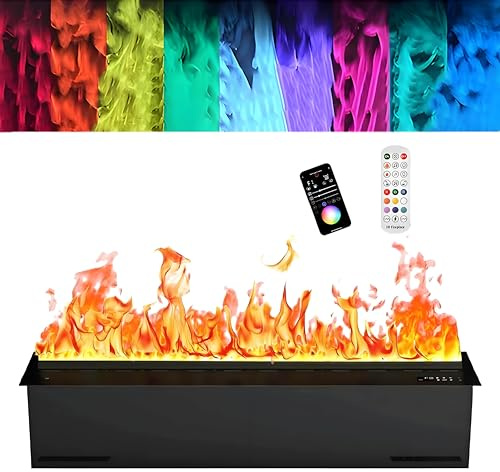 GIZMIT Caminetti ad Acqua atomizzata, Caminetto Elettrico a Vapore acqueo, Caminetto con Effetto Fiamma 3D a LED Multicolore, Controllo Tramite App/Telecomando/Touch Remotecontrol-100cm