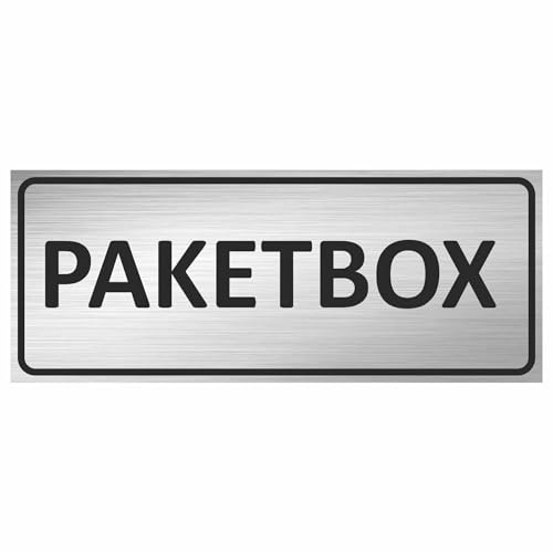 KIWISTAR UG - Paketbox Schild - 15x10 cm silber gebürstet schwarz - graviert - Schilder selbstklebend - aus 1,4mm Plastik - für Post, Klingel, Paketbriefkasten, Packet Box, Hinweisschilder