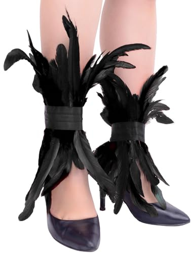ZSUIQIN 1 Par Tobilleras con Adornos de Plumas, Accesorios góticos para Tobillos con Plumas, Tobilleras Punk Rock con Peluche, para Fiestas temáticas góticas, decoración de Halloween (Negro)