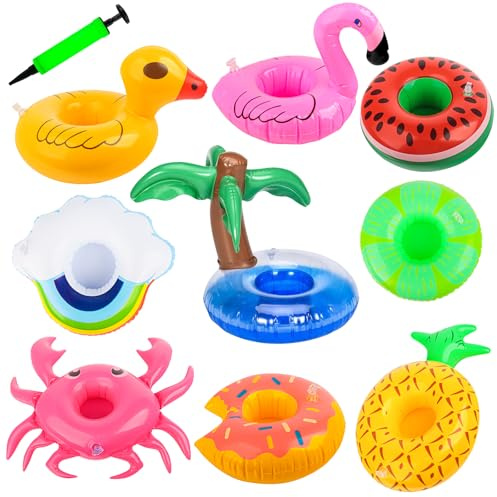 Phlognfy 9Pcs Portabevande Gonfiabili, Mini Portabevande Gonfiabile Con Pompa Ad Aria, Per Piscine Estive Al Coperto E All'Aperto E Spiagge