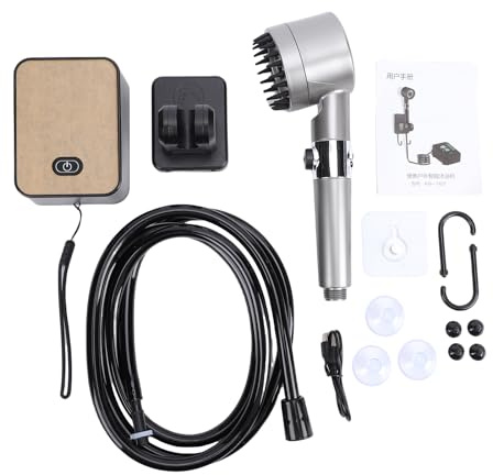 Keenso Outdoor Shower Kit, Portable Camping Shower 8000mAh Rechargeable Outdoor Pump with LED Display Dual Modes Adjustable Water Stream for Tent Travel Pet Bathing Garden Car Wash (8000mAh Advanced