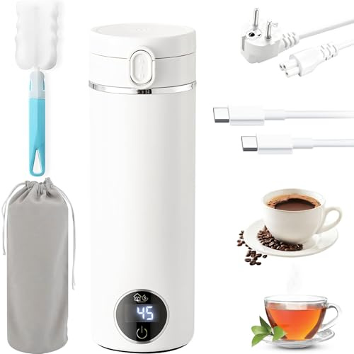 Hervidor de viaje portátil de 500 ml con USB-C, hervidor eléctrico con asa de transporte y 6 ajustes de temperatura, dos modos de alimentación para el hogar y los viajes