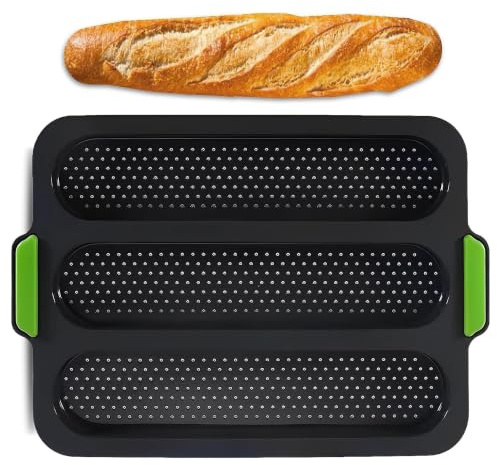 LEOUEANR Bandeja para hornear baguette, bandeja perforada antiadherente de silicona con 3 cavidades