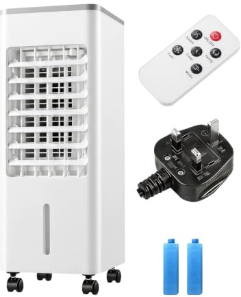 Airconditioning Portable Unit, 4-In-1 Portable Evaporative Air Cooler With Remote Control, 6L Water Tank With 2 Ice Packs,3 Wind Speeds, 4 Modes, 8H Timer Quiet – Living Room, Bedroom,Office & Outdoor