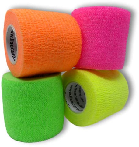 LisaCare NEON Bandage | Cohesive Sports Association | Fixation | Wound Dressing | self-Adhesive elastically Stretchable | Set of 4