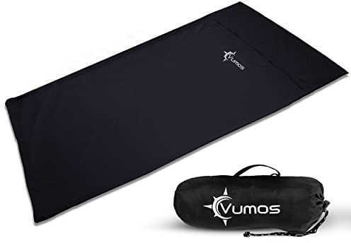 Vumos Schlafsackeinlage und Campingdecke, seidenähnliches Material für Reisen, mit durchgehendem Reißverschluss, Schwarz