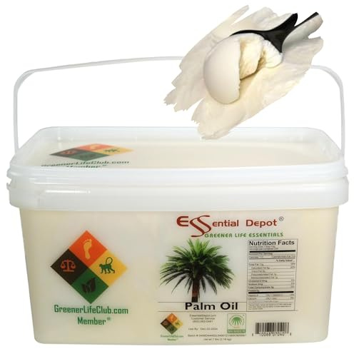 Essential Depot Palm Oil - RSPO Certified - Sustainable - Food Grade - Not Hydrogenated - 7 lbs in a 1 Gallon Pail - HDPE Microwavable Container with Resealable Lid and Removable Handle