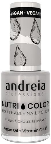 Andreia Professional NutriColor Atmungsaktiver Nagellack - Veganer und Tierversuchsfreier - Nagelkunst Nagellack mit langanhaltendem Glanz-Finish - Farbe NC3 Grau - 10.5ml