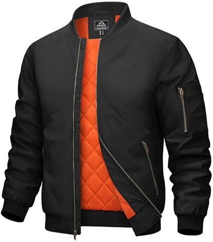 MAGCOMSEN Herren Winterjacke Bomber Armee Fleecejacke Dick Casual Übergangsjacke Männer Gefüttert College Jacke mit Stehkragen Verdickt Classic Fliegerjacke Schwarz L