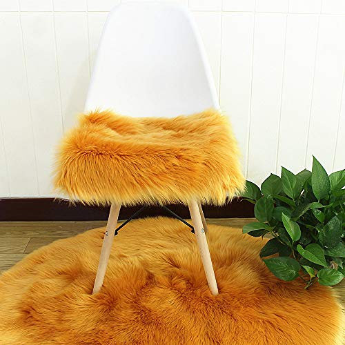 Faux Lammfell Sitzkissen, Schaffell Sitzauflage Longhair Fell Optik Nachahmung Wolle Sofa Matte (Kamel,50 * 50cm)
