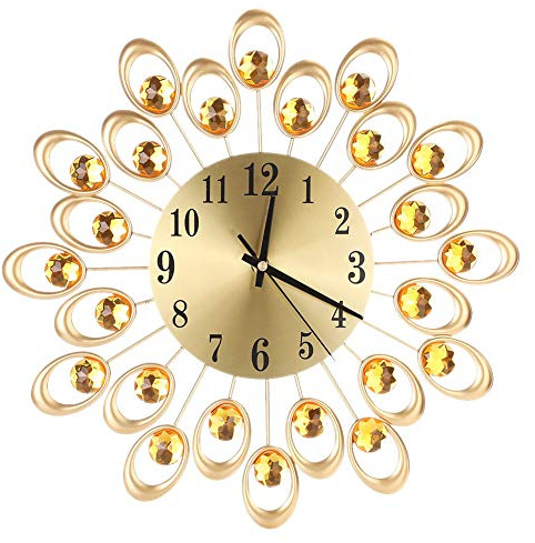 Jenngaoo Wanduhr Gold Groß, Geräuschlose Premium Wanduhr mit Kristall, Blumendekor, Batteriebetrieben, Elegante Wanddekoration für Wohnzimmer, Schlafzimmer und Büro