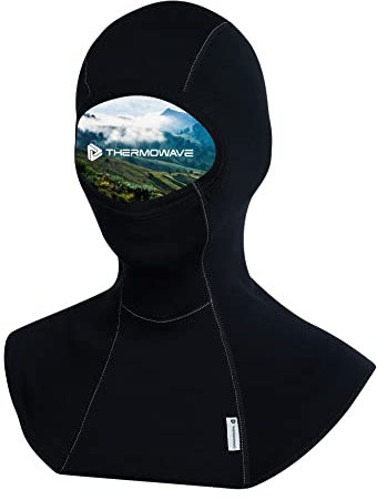 Thermowave Unter Helm Ski Sturmhaube Schwarz, Sport Kopfbedeckung Winter Merinowolle, Balaclava Maske Radfahren Snowboard Skifahren Motorrad Fahrrad, Multifunktionstuch Maske Sturmhaube Schlauchschal