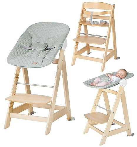 roba Born Up Treppenhochstuhl, Set 2in1, 'roba Style frosty green', Hochstuhl mit Liegefunktion, ab Geburt