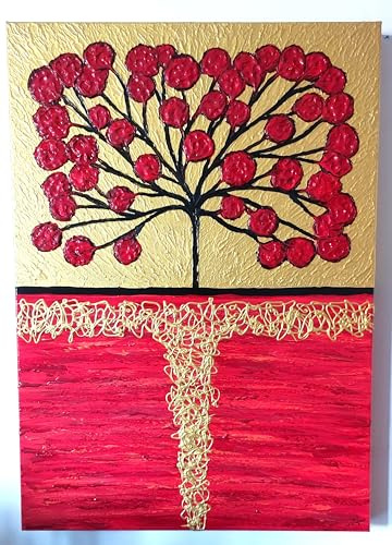 DORON ARTE QUADRO MODERNO ASTRATTO DIPINTO A MANO TELAIO GALLERY BORDI DIPINTI - ALBERO DELLA VITA - 50x70x4 cm -RIF241