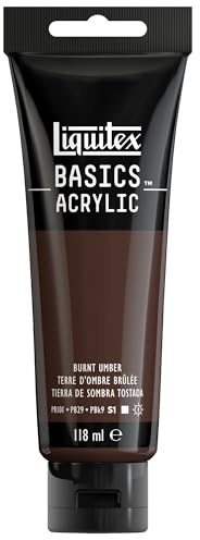 Liquitex 8870014 Basics - Acrylfarbe, monopigmentierte Künstlerpigmente, lichtecht, mittlere Viskosität, Archivqualität, seidenglänzender Finish, 118ml Tube - Umbra Gebrannt