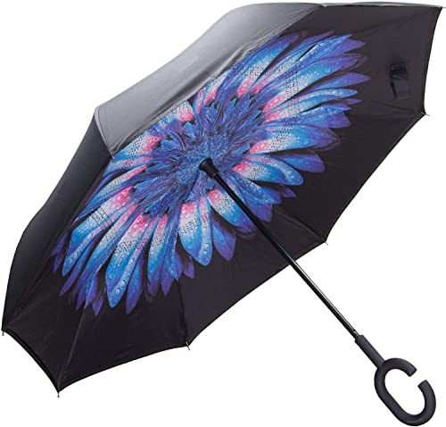 NNY Inc Double Layer Inverted Umbrella Cars Reverse Open Folding Umbrellas, Windproof UV Protection Large Self Stand Upside Down Straight Umbrella for Golf Women and Men with C-Shaped
