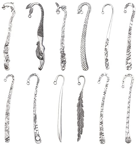 SUNNYCLUE 12 Stile Haken Lesezeichen Metall Haarnadel Streifen Vintage Clip Zum Basteln von Schmuckherstellung Charms Zubehör Silbern