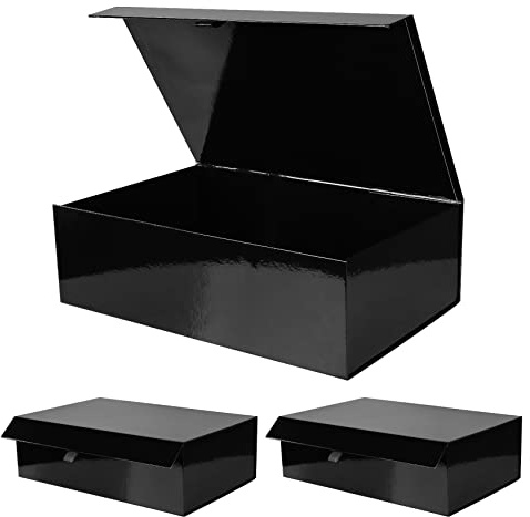 Schwarze große Geschenkboxen für Geschenke mit Magnetverschluss-Deckel, 35,1 x 22,9 x 10,9 cm, rechteckig, Hartkarton, große Geschenkbox für Männer (3 Stück)