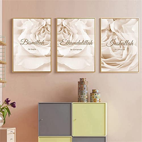 TROYSINC 3 Stück Poster Set, Stilvolle Leinwandbilder, Islamisch Blumen Wandbilder, Kunst Bilder, Ohne Rahmen Bilder Set Wanddecor für Wohnzimmer (40 x 50 cm)