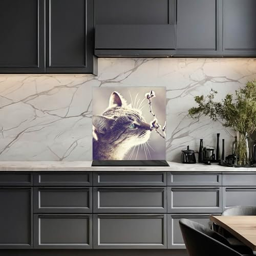 banjado Küchenrückwand Glas ohne Bohren 40x40cm – Glasrückwand Küche mit Motiv Weidenkätzchen/Spritzschutz Küchenrückwand Glas/selbstklebende Küchenrückwand Platte - magnetisch & beschreibbar