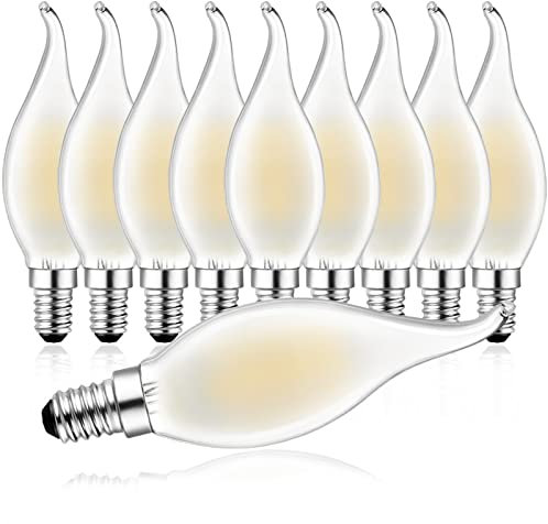 Belaufe E14 Led Dimmbare Vintage Kerzen Glühbirnen C35, 4W LED Filament Warmweiß 2700K, 350 Lumen, 30W Äquivalent, Matt Glas,10 Stück