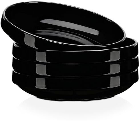 LOVECASA Tafelservice porzellan, 8-teiliges Suppenteller Set, Tiefteller, Pastateller, Nudelteller, Salatteller, Stapelbares Geschirr für 8 Personen, 1020 ML, Schwarz