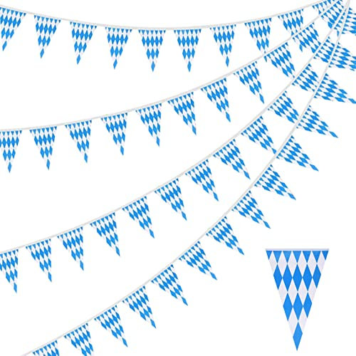 Décorations de Fête d' Oktoberfest, 3 Pièces x 10m Triangle Bannière Guirlande Bleu Blanc Decoration, Oktoberfest Fanion Bavarois Bannière Drapeau, Décoration Fête Festival de Bière Bavaroise