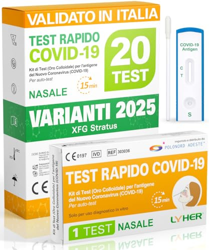 Adeste – 20 Tamponi COVID 19 rapido 2025 - Test Nasali Nuove Varianti 2025 - Sensibilità 100% a carica virale alta - Certificati per Uso Domestico - Risultato rapido