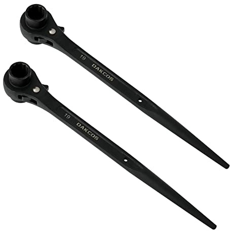 DAKCOS 2er Gerüstbauratsche 19/22 mm Gerüstratsche umschaltbar | Rechts / links umschaltbar Gerüstbauknarre aus CR-V mit korrosionsbeständiger schwarzer Phosphatierung