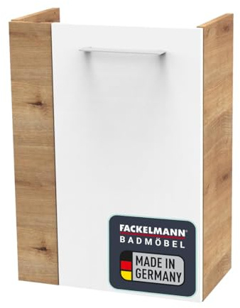 FACKELMANN Milano Waschbeckenunterschrank schmal – Unterschrank für Waschtisch im Gäste-WC (44 cm x 60 cm x 24,3 cm) – Türanschlag rechts – SBC Badezimmerschrank hängend in Braun hell/Weiß