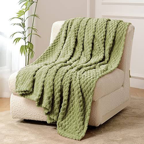 FY FIBER HOUSE Fleece Kuscheldecken, extra weiche Flauschige Decken, leichte, gemütliche Mikrofaser Sofadecke/Wolldecke für Büro, Sessel und Camping, 150x200cm, Salbeigrün