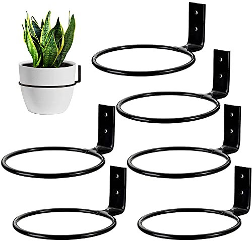 SnyBoo 6 Stück 18cm Blumentopfhalter Wand, Wandhalterung Faltbarer Blumentopfhalter, Wand Ring Blumentopfhalter, Blumentopfhalter Metall, für Haus Garten Balkon Schwarz