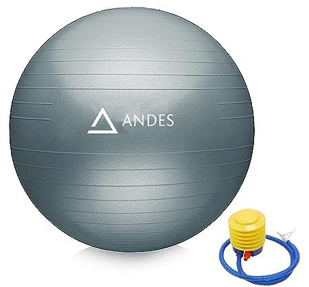 Andes. Pelota de Pilates, Gimnasia, Fitness, Yoga. Tamaños de 55, 65 y 75 cm. Fitball para Ejercicios y Embarazos. Balón Muy Resistente para Sentarse y Ejercitar. Hinchador Inlcuido. (55 CM)